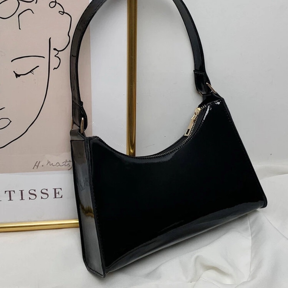 SHEIN Glossy Black Shoulder Bag